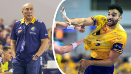 Hassan Kaddah (na zdjęciu z prawej) stracił zęby w marcowym meczu Ligi Mistrzów z Fuechse (fot. Getty Images / Industria Kielce)