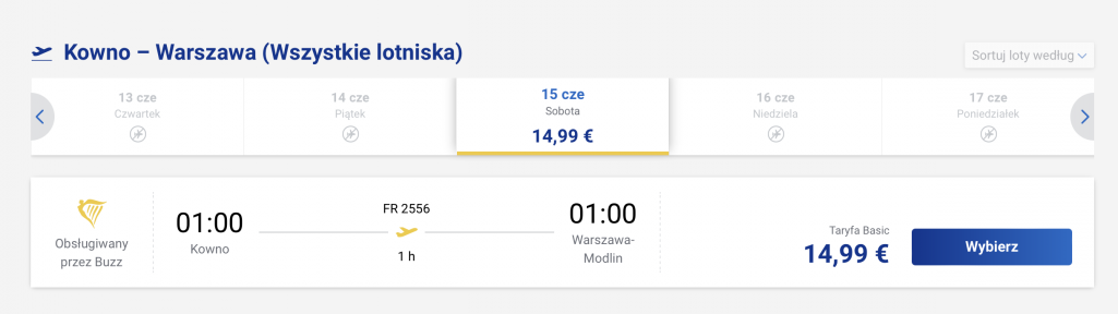 Самалёт Коўна – Варшава. (Крыніца: ryanair.com)