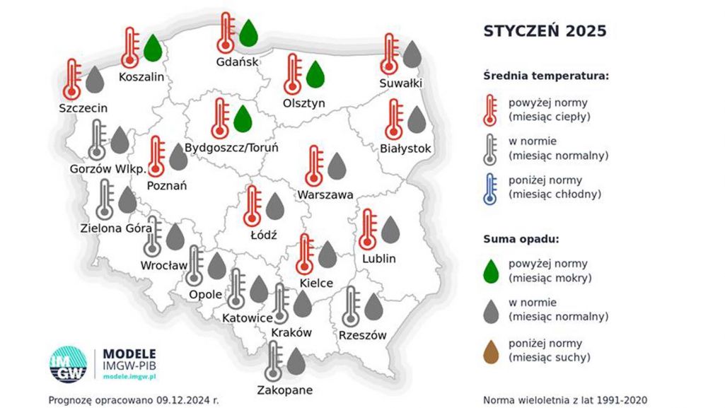 Według prognoz mieszkańcy niektórych regionów Polski mogą spodziewać się mokrego początku roku. Fot. IMGW-PIB