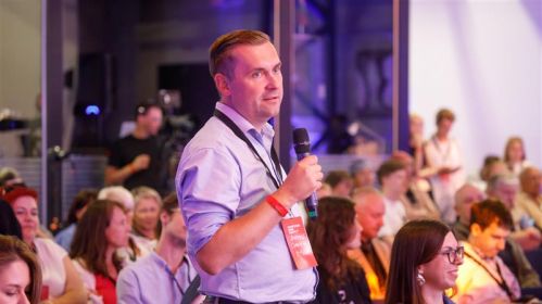 Кіраўнік BYSOL Андрэй Стрыжак на канферэнцыі «Новая Беларусь» у Вільні, Літва.
