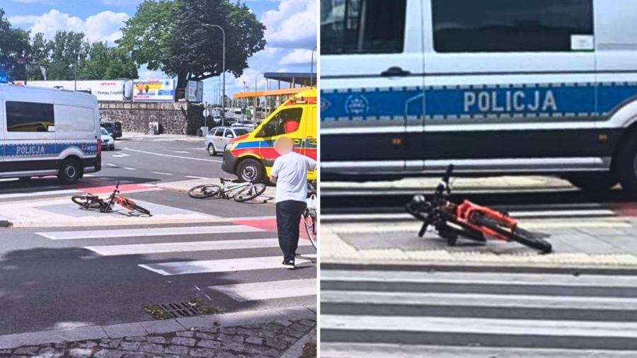 Policja na miejscu potrącenia 9-letniej rowerzystki w Stargardzie (źródło: facebook / Stoją Stargard)