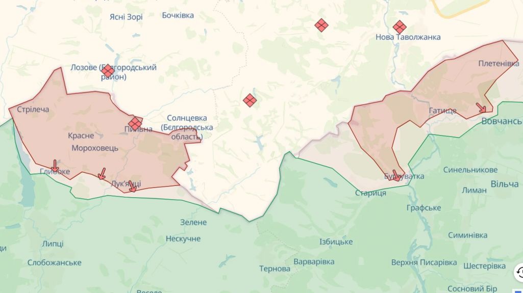 Сітуацыя на поўначы Харкаўскай вобласці, Украіна. 15 траўня 2023 года. Мапа DeepStateUA / Telegram