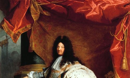 Szkarłatne obcasy butów króla Francji Ludwika XIV były symbolami jego królewskiego statusu. Fot. Hyacinthe Rigaud - wartburg.edu, Domena publiczna, Wikimedia Commons