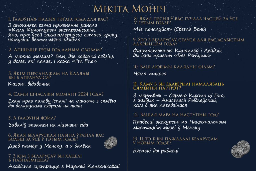 Анкета Мікіты Моніча для адвэнт-календара. Крыніца: Белсат