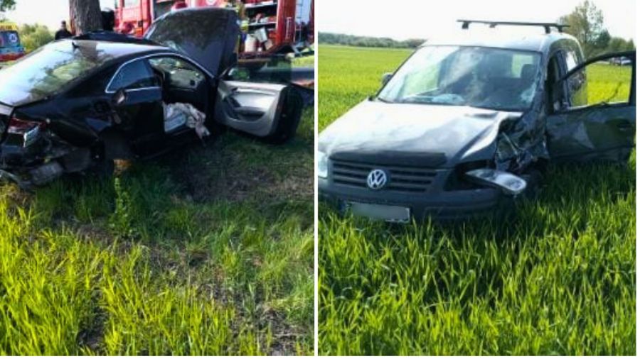 Wypadek na DK37. Dwie osoby ranne (źródło: Adam Wójcik / PSP Sławno)