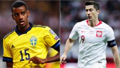 Alexander Isak oraz Robert Lewandowski (fot. Getty Images)
