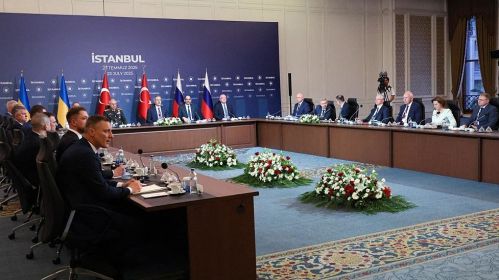 Трэці раўнд украінска-расейскіх перамоваў у Стамбуле. 23 жніўня 2025 года. Фота: Turkish Foreign Ministry / Handout/Anadolu via Getty Images