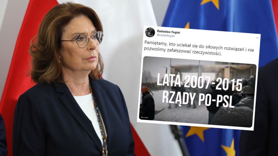 Zastępca rzecznika PiS zamieścił film ukazujący przemoc służb w latach rządów PO-PSL (fot. arch. PAP/Tomasz Gzell; Twitter/Radosław Fogiel)