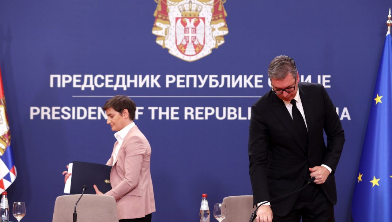 Premier Serbii Ana Brnabić i prezydent Aleksandar Vuczić (fot. PAP/EPA/ANDREJ CUKIC)