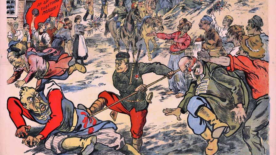 Fragment propagandowego plakatu z czasów wojny polsko-bolszewickiej autorstwa Stiepana Mucharskiego. Fot. Wikimedia