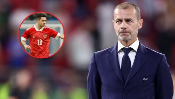 Prezes UEFA Aleksander Ceferin i reprezentant Rosji Danil Prutsev (fot. Getty Images)