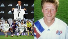 Janusz Michalik w koszulce reprezentacji USA, Cristiano Ronaldo na prezentacji w Juventusie, Lionel Messi, Gareth Bale i Luka Modrić podczas El Clasico Real Madryt – FC Barcelona