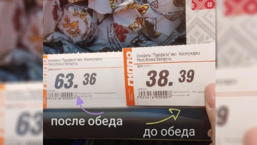 Вось так цэны на цукеркі выраслі за дзень. Фота: скрыншот